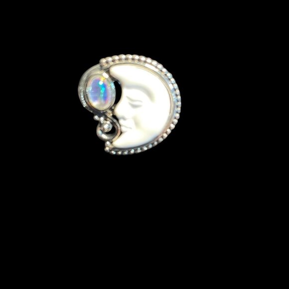 Moon Face Necklace & Ring Sz 7 Set Carved Celestial Boho Spiritual Jewelry - Picture 4 of 9